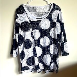 ♥️Onque Casual Black and White Polka Dot Mesh Top with underlay